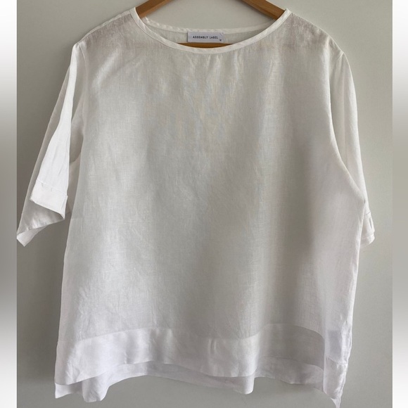Assembly Label 100% Linen shirt sleeves boxy round collar blouse top Sz 10 - Picture 1 of 8